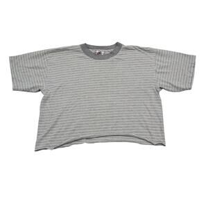 TNT Shirt Womens M Gray Short Sleeve Crew Neck Stripe Cropped Preshrunk T Shirt
